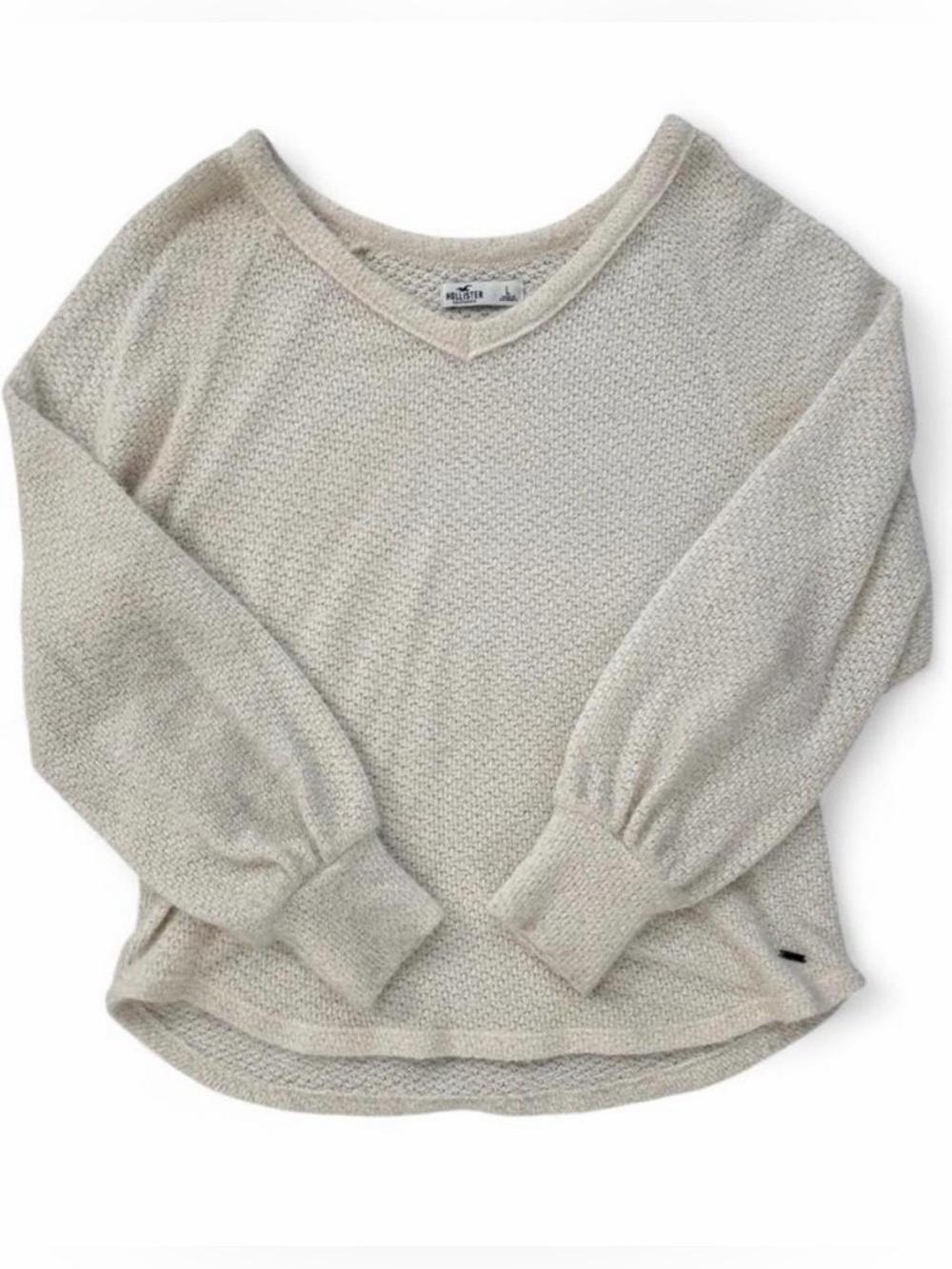 Hollister Soft Cream V-Neck Knit Sweater